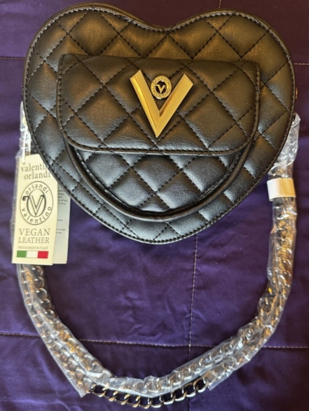 Valentino Orlandi Black Quilted Heart Crossbody NWT